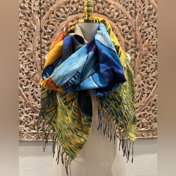 Van Gogh "Café Terrace at Night" Art Print Shaw or Scarf Warm Viscose- 72”x28.5” - Picture 7 of 13